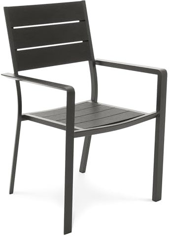 di volio Gartenstuhl Teri - schwarz, aus Aluminium, Holzoptik, modernes Design, robust & wetterfest (1)