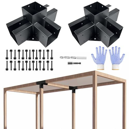 VoTwoofv pergola Bracket kit 6 x 6,4-Way Right Angle Corner Bracket Woodworks Pergola kit for (Actual: 5.5 x 5.5'') Wood Beam for Outdoor Gazebos, Patio Pergolas, Log Cabins - 2Pack