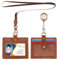 Wonderpool Porta Badge Orizzontale in pelle con cordino staccabile e clip retrattile, porta carte d'identità Porta carte d'identità per badge identificativi e patente di guida (Marrone)