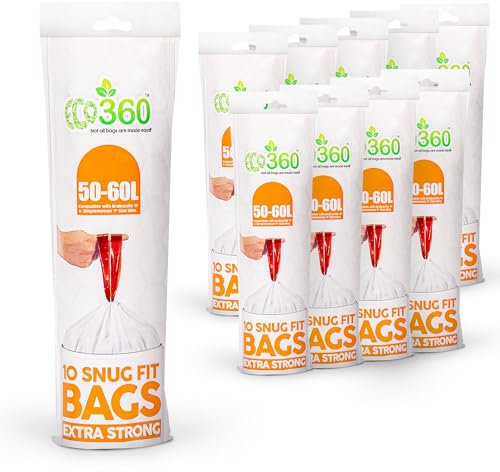 EcoBag - 100 Pack White Kitchen Drawstring Bin Liner - 50-60L - 28 Microns - Heavy Duty, Extra Strong, Brabantia Compatible, Eco-Friendly, Tear Resistant, Clear Recycling Bags (620 x 810mm)