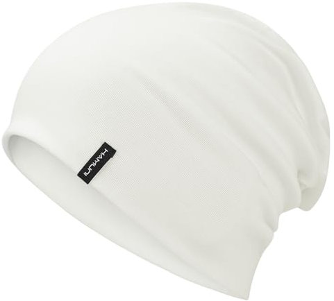 HAMUNI Slouchy Beanie Mütze Damen, Bequeme Baumwolle Mütze Herren, Doppellagige Weiche Winddichte Dünne Mütze, Klassische Modische Beanie Mütze Perfekt für den Alltag und Übergangszeiten (Weiß)
