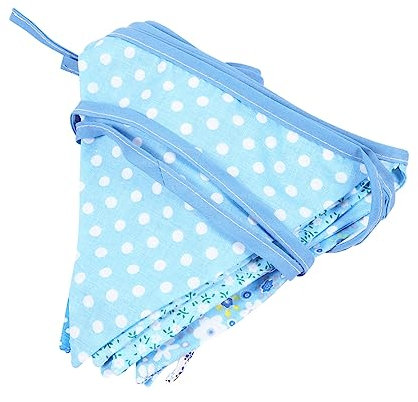 KOMBIUDA Geburtstagsdeko Outdoor Dreiecksflagge aus Baumwolle Blaue Wimpelkette Wiederverwendbar für Geburtstagsparty und Flure Festliche Fahnen Girlande
