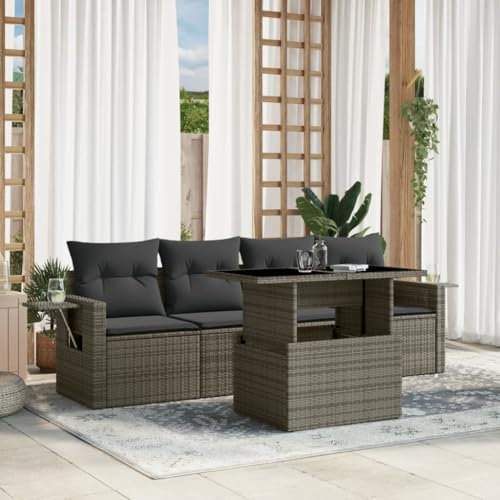 Amorsee Balkon Sofa Verstellbare Tischplatte Gartenbank Rattan 4 Sitzer Lounge Outdoor Sitzlounge Klein Couch Balkonmöbel Gartenlounge