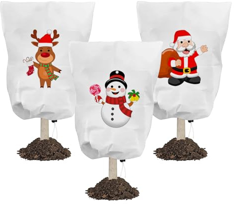 BORDEAG Winterschutz für Pflanzen Frostschutz, 3er Winterschutz für Kübelpflanzen mit Weihnachtsmuster, 90x110cm Frostschutz Pflanzen Winter, Pflanzenschutz Winter Kübelpflanzen für Olivenbaum Palmen