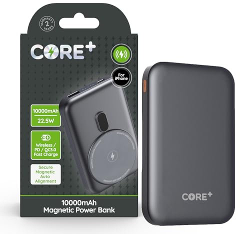 CORE + | Power Bank Portable Mobile Phone Charger | Fast Charging Power Delivery | USB C/A for iPhone, Samsung, Google | Wireless & Magnetic Available (10,000mAh - Power Delivery Magnetic Wireless)