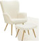 tectake® Skandinavischer Stil Ohrensessel, Sessel Hygge mit Hocker, Breitcordbezug, Sessel Wohnzimmer, Schlafzimmer, Esszimmerstuhl, Statement Loungesessel, belastbar bis 150 kg - Bouclé Creme/Gold