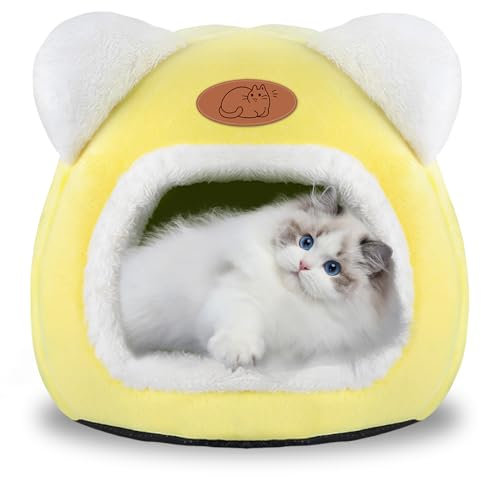 Katzenhöhle Katzenbett Waschbares Katzenhaus Haustierbett Weiches Komfort Zelt Katzenstreu Bett Warme Katzenhöhle Beruhigendes Bett für Katzen und kleine Hunde Schlafen(Gelb)