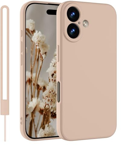 KPPIT Hülle für iPhone 16 Hülle Silikon mit Lanyard, Handyhülle Ultra Dünn mit Microfiber, Kratzfeste und stoßfeste Schutzhülle für iPhone 16 Case 6.1''(2024) Khaki