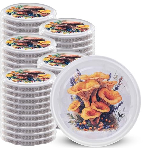 KADAX Schraubdeckel fi82 mm x 50st, Twist-Off-Deckel Set aus Metall, Ersatzdeckel für Einmachgläser, Deckel mit 6 Einrastzähnen fürsturzgläser und Einmachgläser (Waldpilze, 50stück)