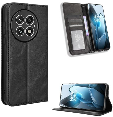 Fitudoos Etui Coque pour Oneplus 13,[Housse en Cuir PU Premium] [Etui à Rabat] [Pochette de Portefeuille] [Anti-Chute] [Anti-Rayures] (Noir)