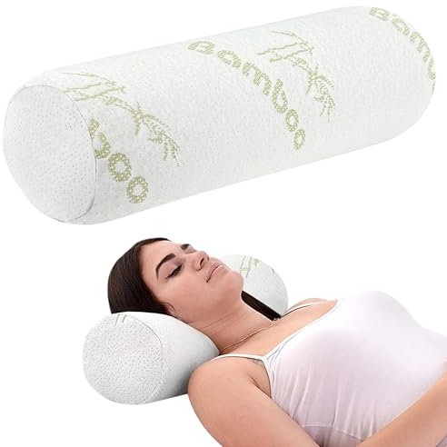 Cuscino Lungo Memory Foam Bambù Ergonomico Guanciale Cilindrico Cervicale Lombare Letto o Divano Fodera Rimovibile Lavabile Supporto Cuscini Prodotto Certificato Oeko Tex Cilindro Rotondo(Tubolare)