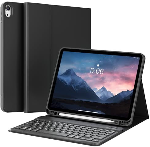 KVTVOU Tastatur Hülle für iPad Air 11 Zoll 2025/2024, iPad Air 5./4. Generation 10,9 Zoll 2022/2020, Magnetisch Drahtlose Bluetooth Tastatur, Deutsches QWERTZ-Layout, Schwarz