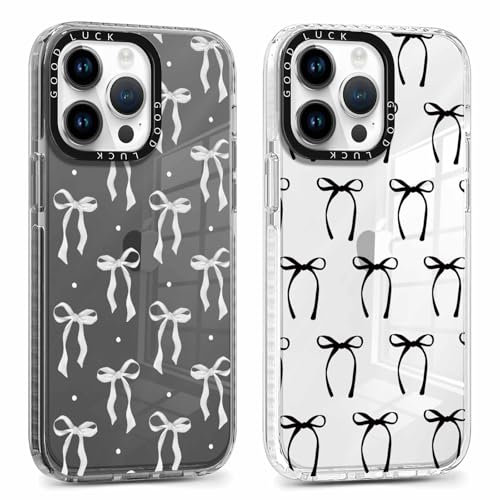 Phoona 2 Stück Handyhülle für iPhone 11 Pro Hülle 5,8'', Aesthetic Graue Schleife Muster Design Weiche TPU Dünn Transparent Schwarz Silikon Schutzhülle Kratzfeste Stoßfest Bumper Case für Mädchen