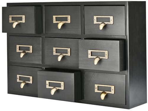 Flexzion Apothekerschrank mit Schubladen, 9 Vintage-Apotheker-Schubladen, Schreibtisch-Organizer für Zuhause und Büro, Holz-Tischplatte, Bibliothekskarten, Katalogschrank, Aufbewahrung für Schmuck