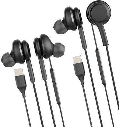 Casque USB C Filaire(Lot de 2) Type C Ecouteur Audio pour Phone 16 15 Prise Compatible avec Samsung Galaxy S24 S23 S22 S21 Jack Intra Auriculaire Musique Gaming pour Pad Headphone