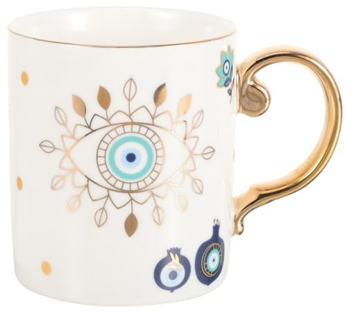 Veemoon Evil Eyes Ceramic Tea Cup Boho Eyes Coffee Cups with Handle for Home Office Table Decoration