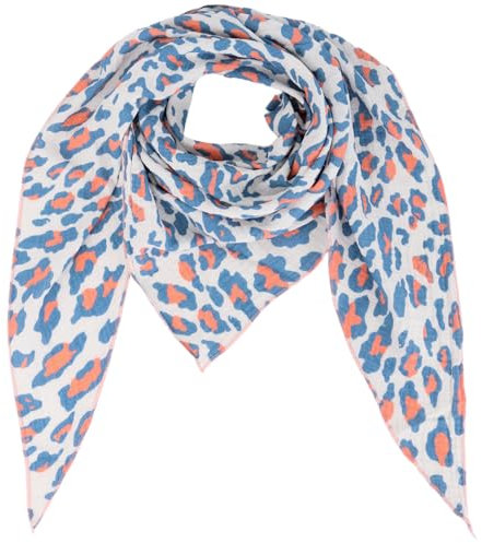 Damen Musselin Halstuch Made in Italy mit Leo Love Happy– Leichtes Dreieckstuch für Frühling & Sommer, Baumwolle, ca.195x85 cm (Camo Leo Jeansblau)