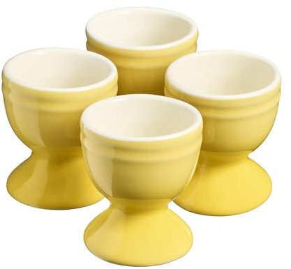 Cooks Professional Set of 4 Colourful Egg Cups | 40ml Durable Chip Resistant Ceramic Stoneware Dinnerware Graduated Design Egg Holders | Dishwasher & Microwave Safe | Yellow
