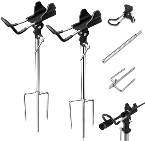 2PCS Fishing Rod Holde,Rod Stand,Angelrutenhalter,Robustes Aluminium, Höhenverstellbar für Fluss, See, Camping - Abnehmbar Leicht & Tragbar Rutenhalter
