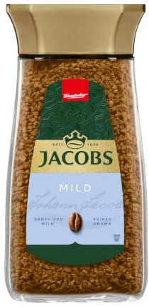 Jacobs Mild löslicher Bohnenkaffee, Instant Kaffee, 200 g im Glas, für 112 Getränke