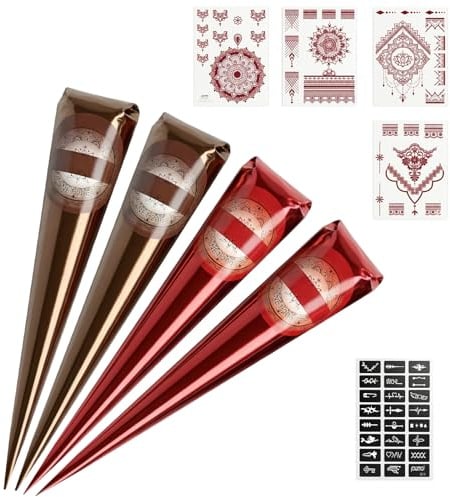32 Stücke Henna Tattoo Set, Henna Braun Sommersprossen, henna farbe, Temporäre Körperkunst Für Festivals Und Urlaub, Experimentieren Mit Designs, 25g