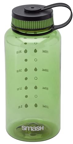 Smash 1 Litre Screw Cap Wide Mouth Water Bottle with Water Markings,Green