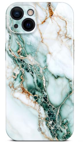 ONEFLOW Bliss Cover für iPhone 13 Hülle in Marmor Optik, Designer Case Handy Schutzhülle mit Kameraschutz, Muster Hardcase Glitzer Handyhülle marmoriert, Weiß Grün Gold
