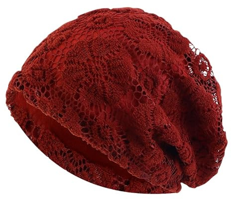 WANYI Beanie Mütze Damen Modisch Turban Hut Kopfbedeckung Chemo Vintage Häkelmütze Weich Chemo Mütze Kopfschmuck für Herbst und Winter 55-60cm(Weinrot)
