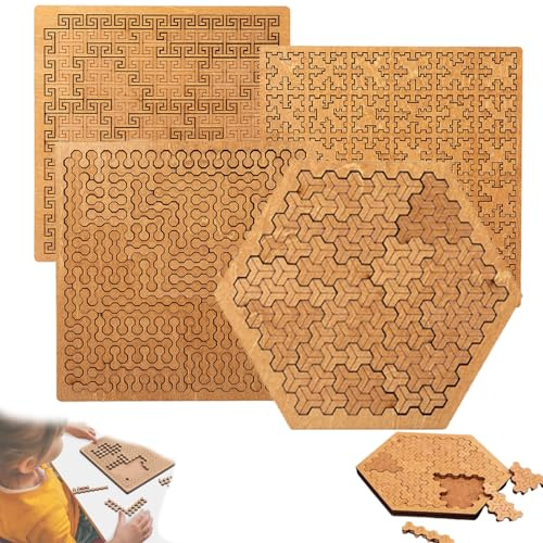 Fraktal-Schalen-Puzzle – Kniffliges Holz-Puzzle für Erwachsene, Umgekehrtes Denken & Geistige Schärfe Erhaltend (A+B+C+D)