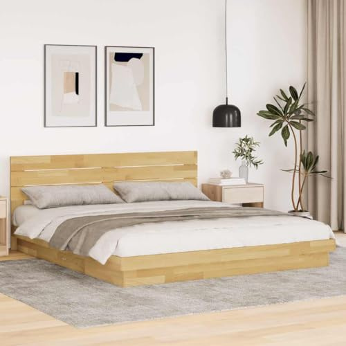 Tonture Massivholzbett Eiche 200x200 cm, Robustes Bettgestell mit Kopfteil, langlebiges Plattformbett für Schlafzimmer, modernes Design, ohne Matratze