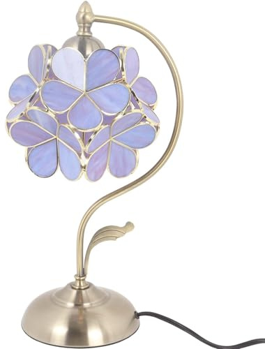 Bieye L31054 Tischlampe im Tiffany-Stil mit Buntglas und Blütenblättern, mit Messingsockel für die Inneneinrichtung (Lila, 8 Kirschblüte)