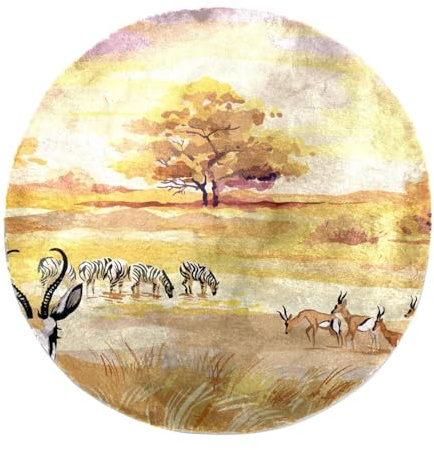 Eslifey Antilope Zebra-Teppich, rund, zottelig, weich, zottelig, moderner Teppich, Wohnzimmer, Schlafzimmer, 60 cm