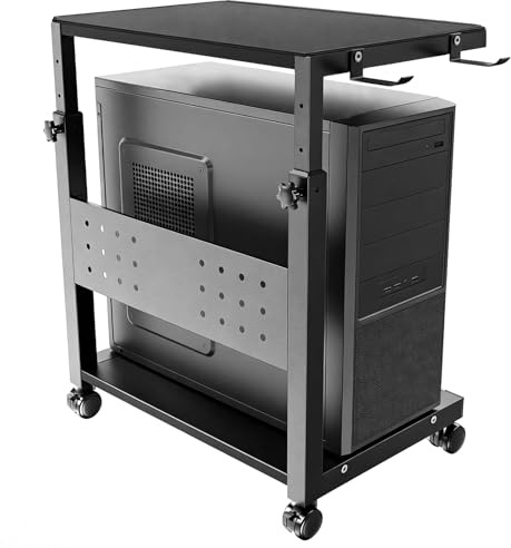 Putilsen Mount Soporte Torre PC con Ruedas – 2 Niveles con Ruedas y Alfombrilla, Altura Ajustable de 52 cm a 77 cm, Carga máx. 40 kg/Nivel, Mueble CPU para Gaming, Oficina, hogar, Negro