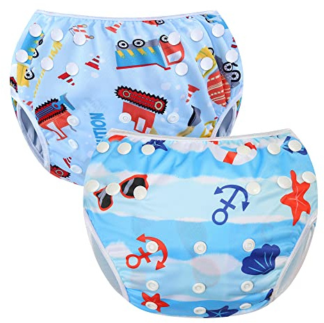 Codkkre Pannolino Nuoto Neonato Costume Neonata 3 Pz Piscina Riutilizzabile Pannolini Lavabili Contenitivo per 0-3 Anni Oceano+Auto