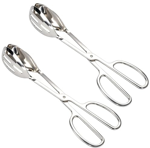 2pz Pinze da Insalata per Servire, 26cm Acciaio Inossidabile Ispessito Pesante Pinza Forbici Cucina per Cucinare Catering Buffet Barbecue Pasticceria Alimenti Panino Pane & Dessert (Argento)