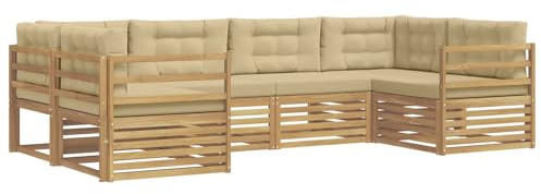 vidaXL Outdoor-Sofagarnitur mit Kissen 6 pcs Weiß und Beige Polyester, Gartenmöbel, modernes Outsidesofa, modulares Set für die Terrasse, bequemes Lounge-Feeling