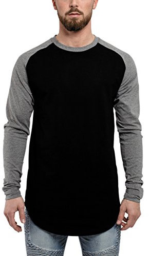 Blackskies Baseball Longsleeve T-Shirt | Langes Oversize Fashion Basic Langarm Raglan Herren Longshirt Long Tee Melliert - Schwarz Grau Large L