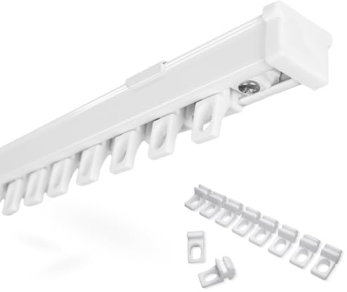 Rollmayer Gardinenschiene SMART-KLICK Montage Weiß 140cm mit Ösengleiter | Aluminium glänzend Einläufige Deckenschiene Innenlaufschiene für Gardinen & Vorhänge