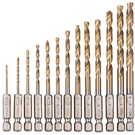 Nuzamas Lot de 13 forets hexagonaux en acier rapide avec revêtement en titane 1,5 mm - 6,5 mm - Changement rapide rapide pour le travail du bois, plastique
