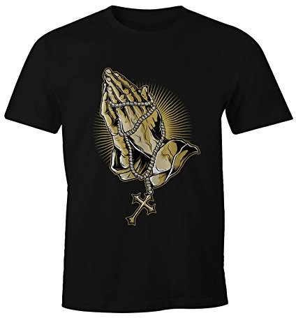 MoonWorks Herren T-Shirt - Hands of Pray Gebet Betende Hände Rosenkranz schwarz 3XL