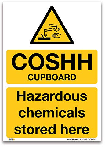 COSHH Cupboard Sign, A4 297x210mm, 1mm Rigid Plastic - Hazchem Chemical Safety Signs