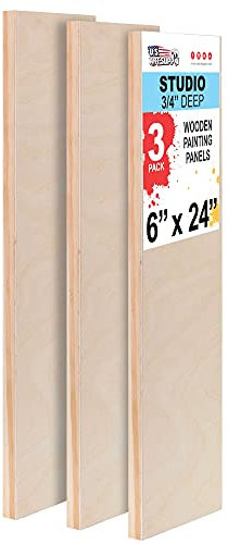 U.S. Art Supply 6 x 24 Birch Wood Paint Pouring Panel Boards, Studio 3/4 Deep Cradle (Pack of 3) - Artist Wooden Wall Canvases - Painting Mixed-Media Craft, Acrylic, Oil, Watercolor, Encaustic