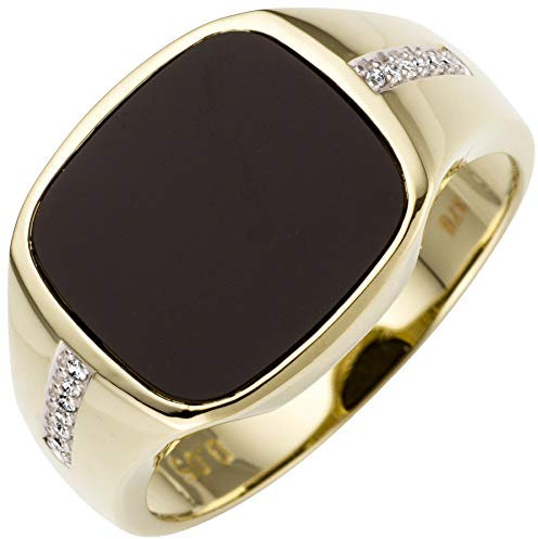 Jobo Herren-Ring aus breit 14 Karat 585 Gold Bicolor mit Onyx und 12 Diamanten Größe 60