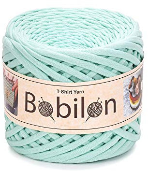T-Shirt-Garn, Fettuccine-Spaghetti-Knäuel, Bio-Baumwolle, zum Häkeln, Stricken, für Makramee, 3–5 mm, mintgrün