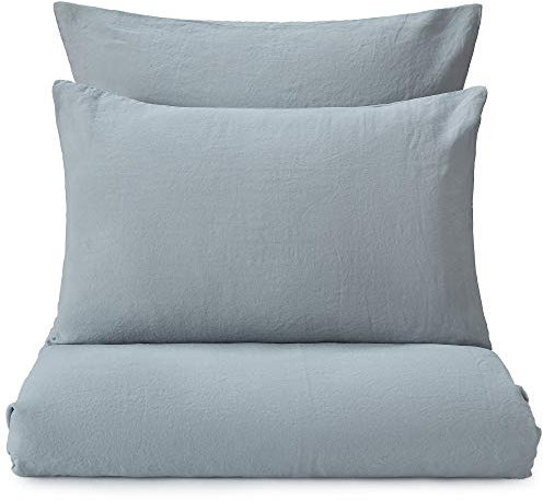 URBANARA Leinen-Bettwäsche Mafalda 100% Leinen, Helles Grüngrau – 1 Bettbezug 135cm x 200cm + 1 Kissenbezug 80x80cm, 2-teiliges Bettwäsche-Set, Leinenbettwäsche, Sommerbettwäsche