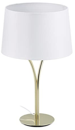 Relaxdays Tischlampe Vintage, mit Stoffschirm & Metallfuß, HxD: 49x30 cm, Nachttischlampe, E27, Schlafzimmer, weiß/gold