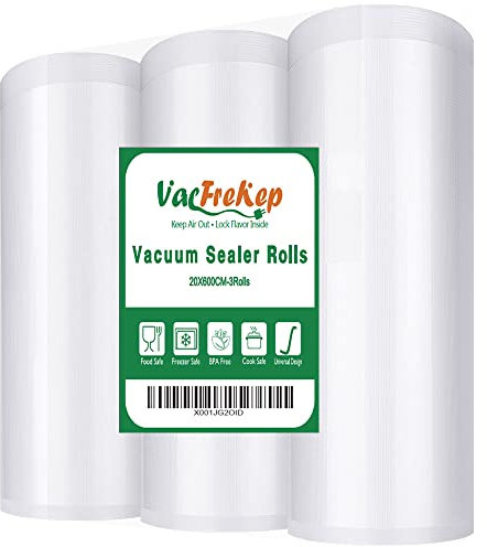 VacFreKep 3 Pack 20cmx6m Vacuum Sealer Bags Rolls for Food,Commercial Grade, BPA Free,Puncture Prevention,Great for Sous Vide
