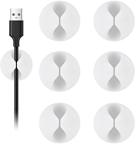 Shintop Cable Clips, 6 Pack White Cord Holder Cable Management Wire Organizer for Organizing Desk Nightstand Car Phone Charger