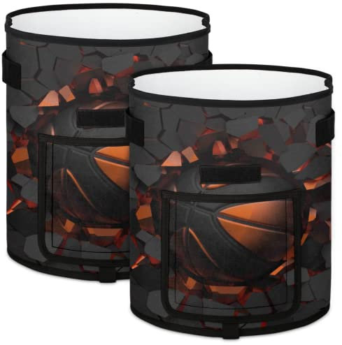 Lot de 2 pots de fleurs en forme de ballon de basket 3D avec fenêtre à rabat, sacs de plantes non tissés avec poignées pour tomates, piment, carottes, oignons, légumes
