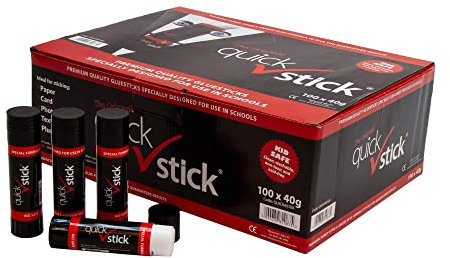 Quick stick Glue Stick 40g, 100 glue sticks multipack, 40 gram stick glue large, Quality adhesive Classpack for School Kids Glue for Arts and Crafts, Ideal for Home School, Ideal for Office Spaces